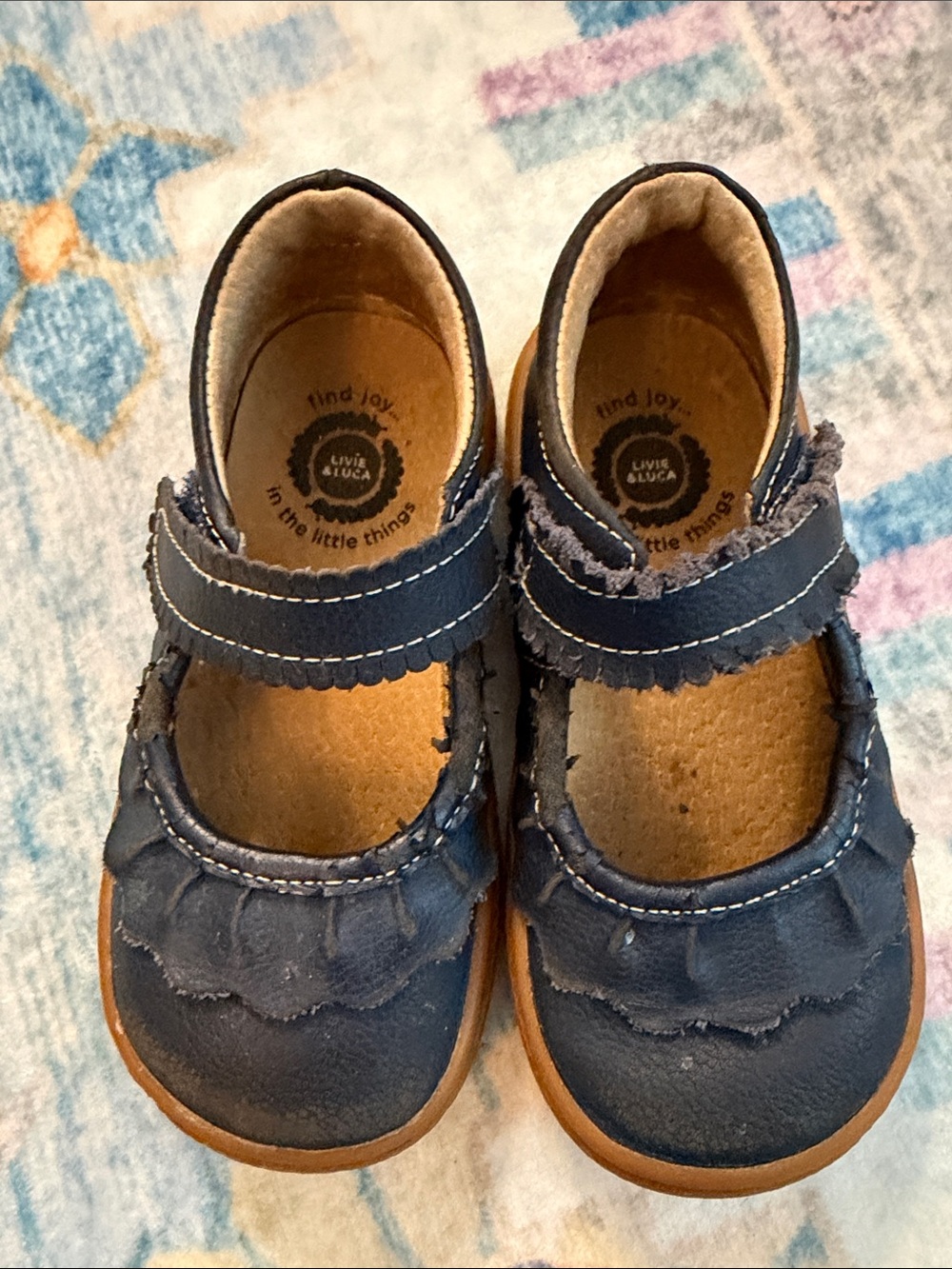 Livie & Luca Navy Blue Scalloped Mary Jane Kids Shoes